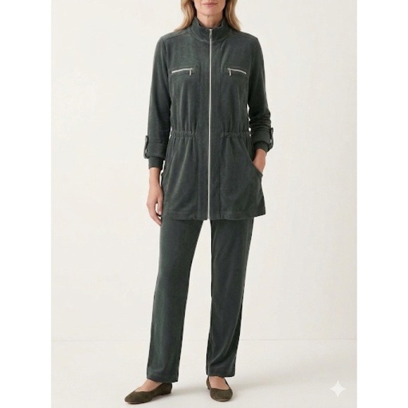 Chico's Travelers Pants - Chico's Travelers Sage Green 2 Piece Jacket & Pant Set Size 0 Gold Zip‎ Relaxed